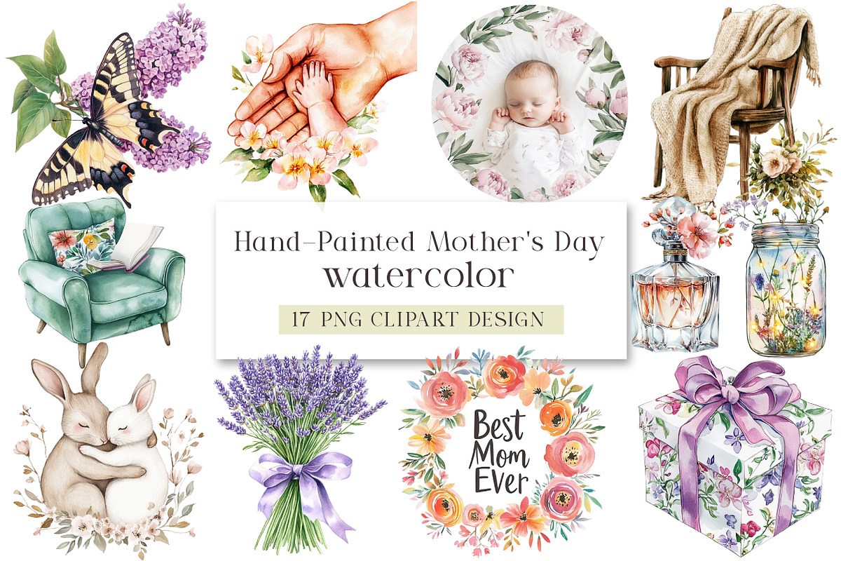 Hand-Painted Mother's Day Watercolor, a Seasonal Illustration by DreamArtGraphic (Photo 1 of 4)