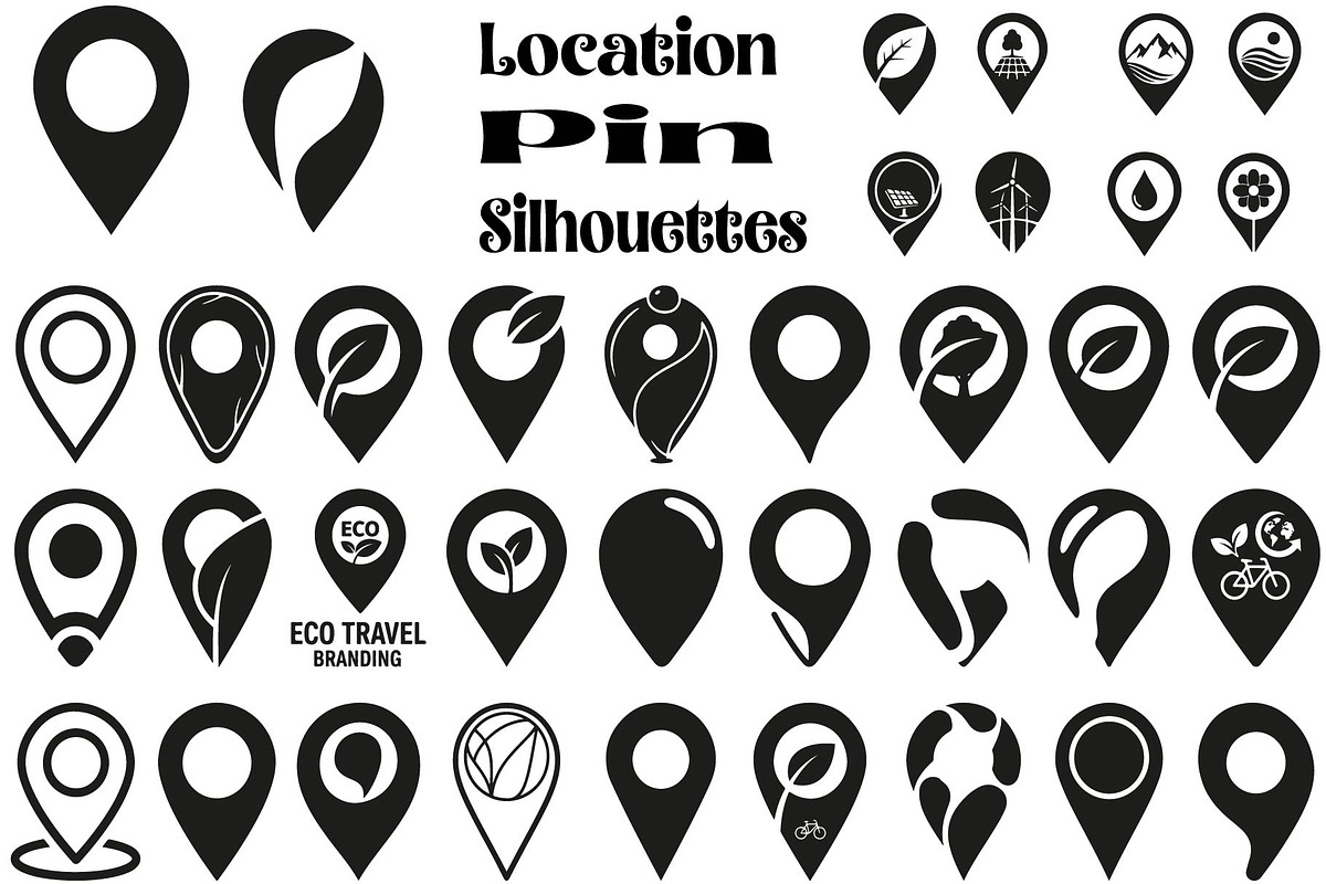 Modern location pin silhouettes, an Illustration by Amazin_art (Photo 1 of 31)