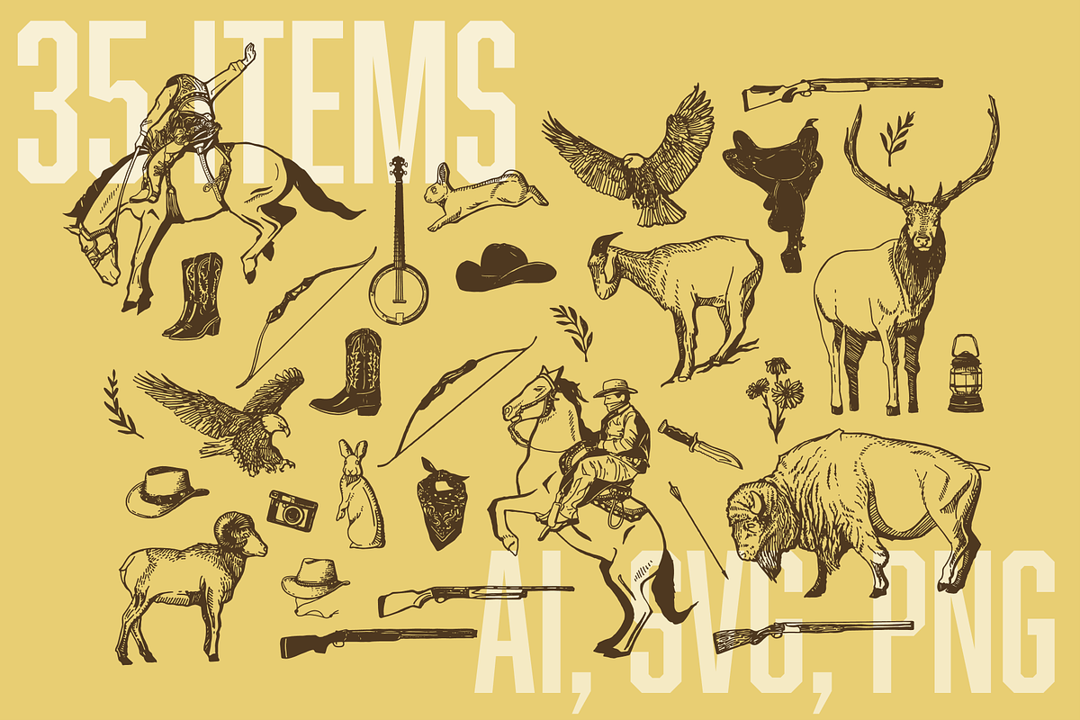 Vintage Western Illustration Pack, an Animal Illustration by Eldorado Design Co. (Photo 2 of 4)