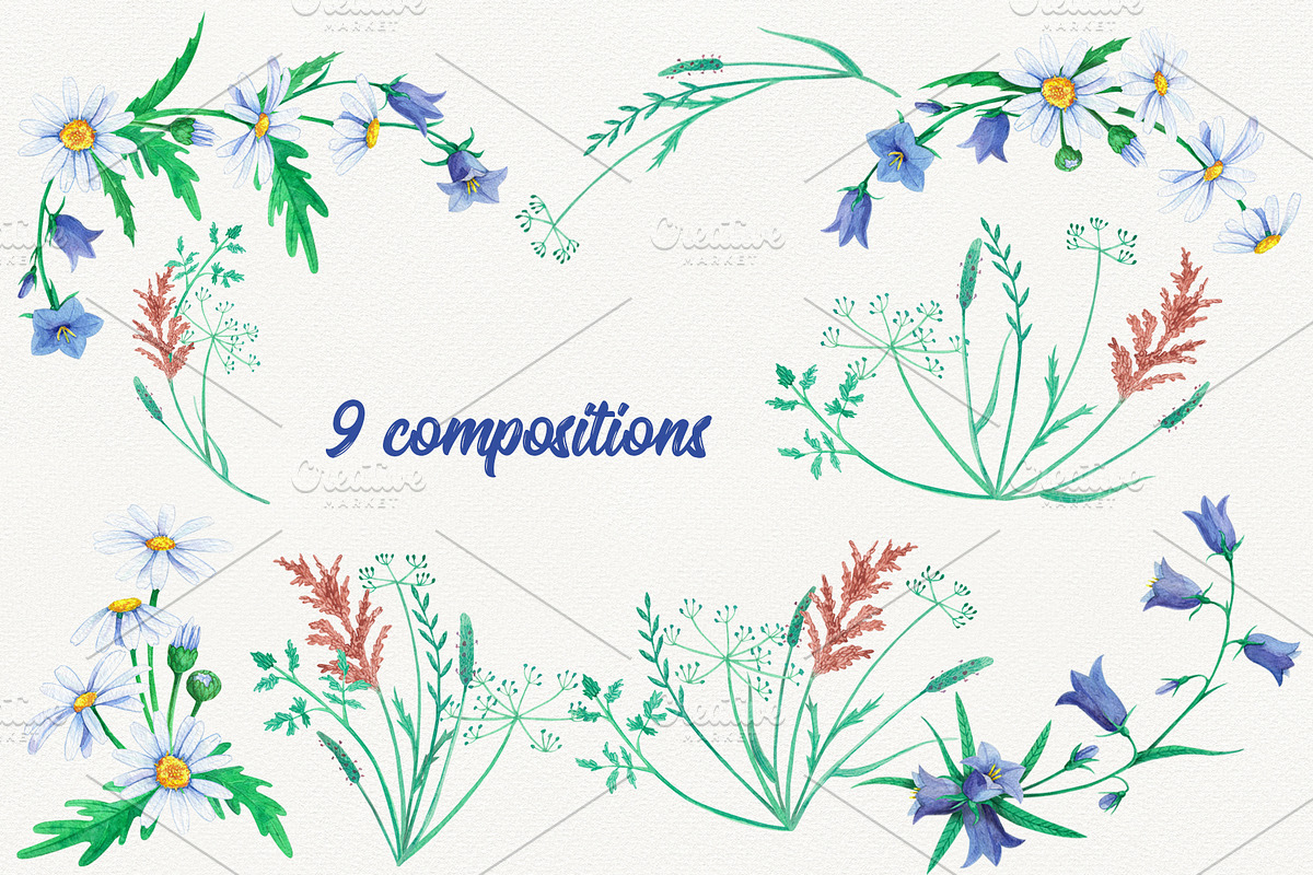 Set of watercolor wild flowers, a Work Illustration by Darka_Podarka (Photo 3 of 7)