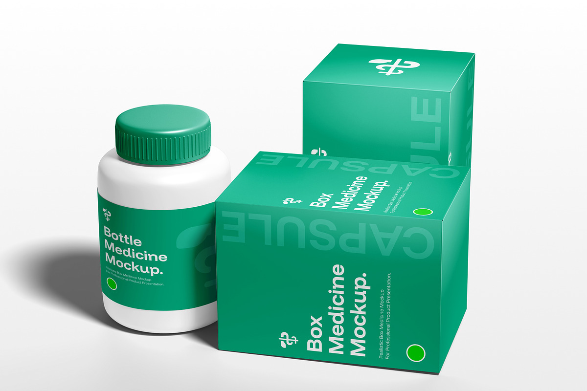 Bottle and Box Medicine Mockup, a Packaging Mockup by SLAB! Design (Photo 8 of 8)