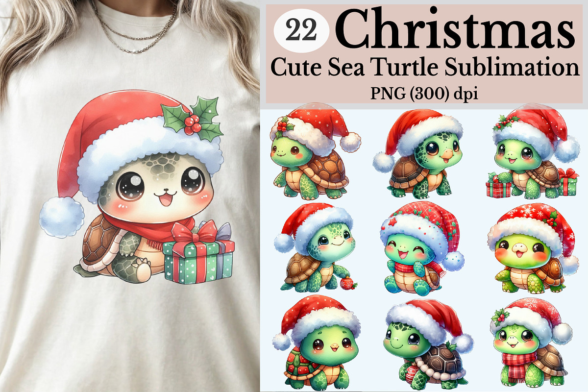 Christmas Cute Sea Turtle Clipart, an Illustration by Rose Art (Photo 1 of 5)