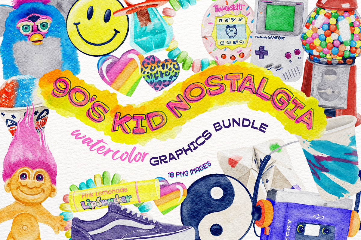 90s Nostalgia Watercolor Graphics, an Education Illustration by CherithDrawsThings (Photo 1 of 7)