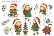 Christmas Girls Watercolor Clipart, a Seasonal Illustration by Hanna's ArtLab (Thumbnail 2 of 6)
