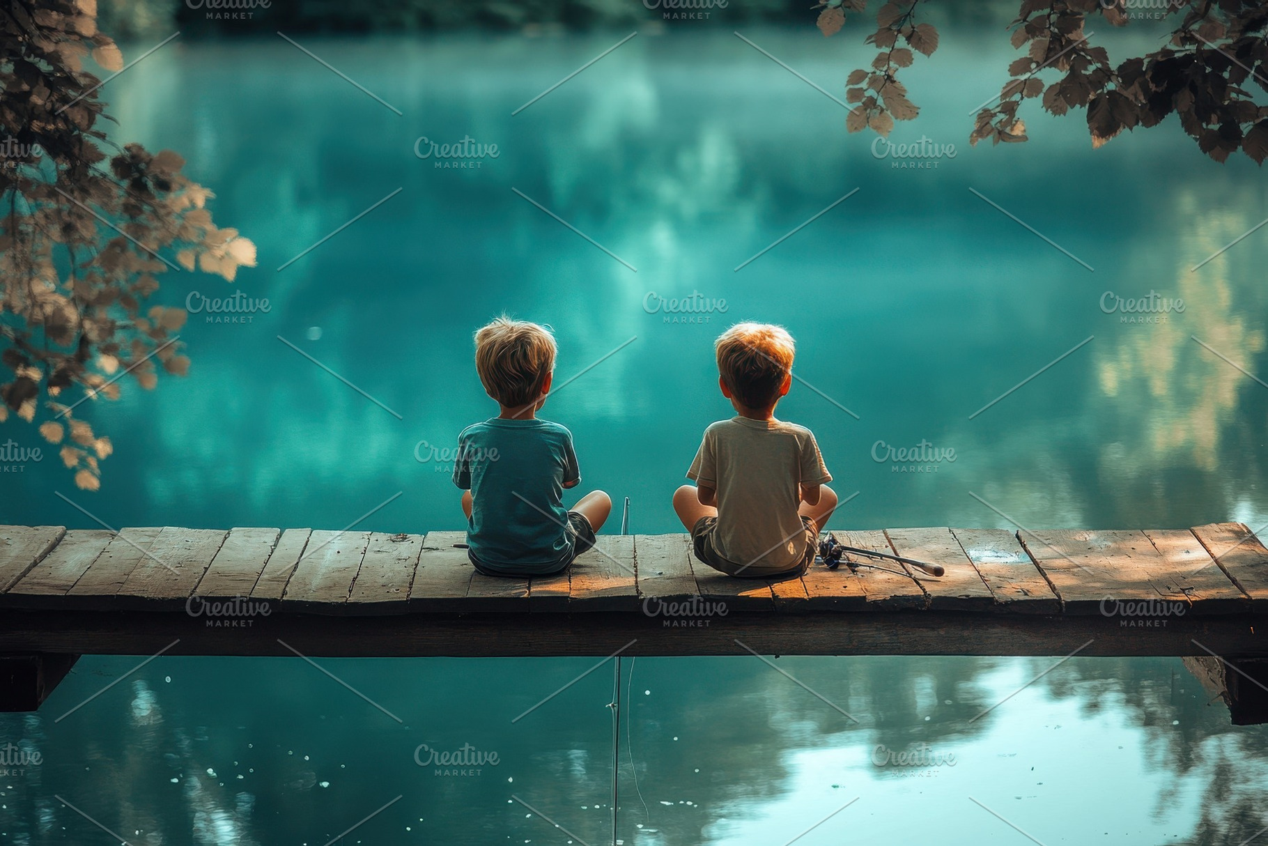 Boys fishing on a bridge over, a Photo by Pavel_design