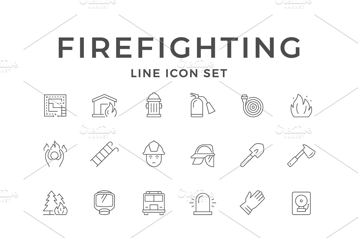Set line icons of firefighting, an Outline Icon by motorama (Photo 1 of 2)