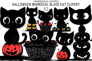 Whimsical Halloween Black Cat Clipar, an Animal Illustration by designcity5 (Thumbnail 1 of 5)