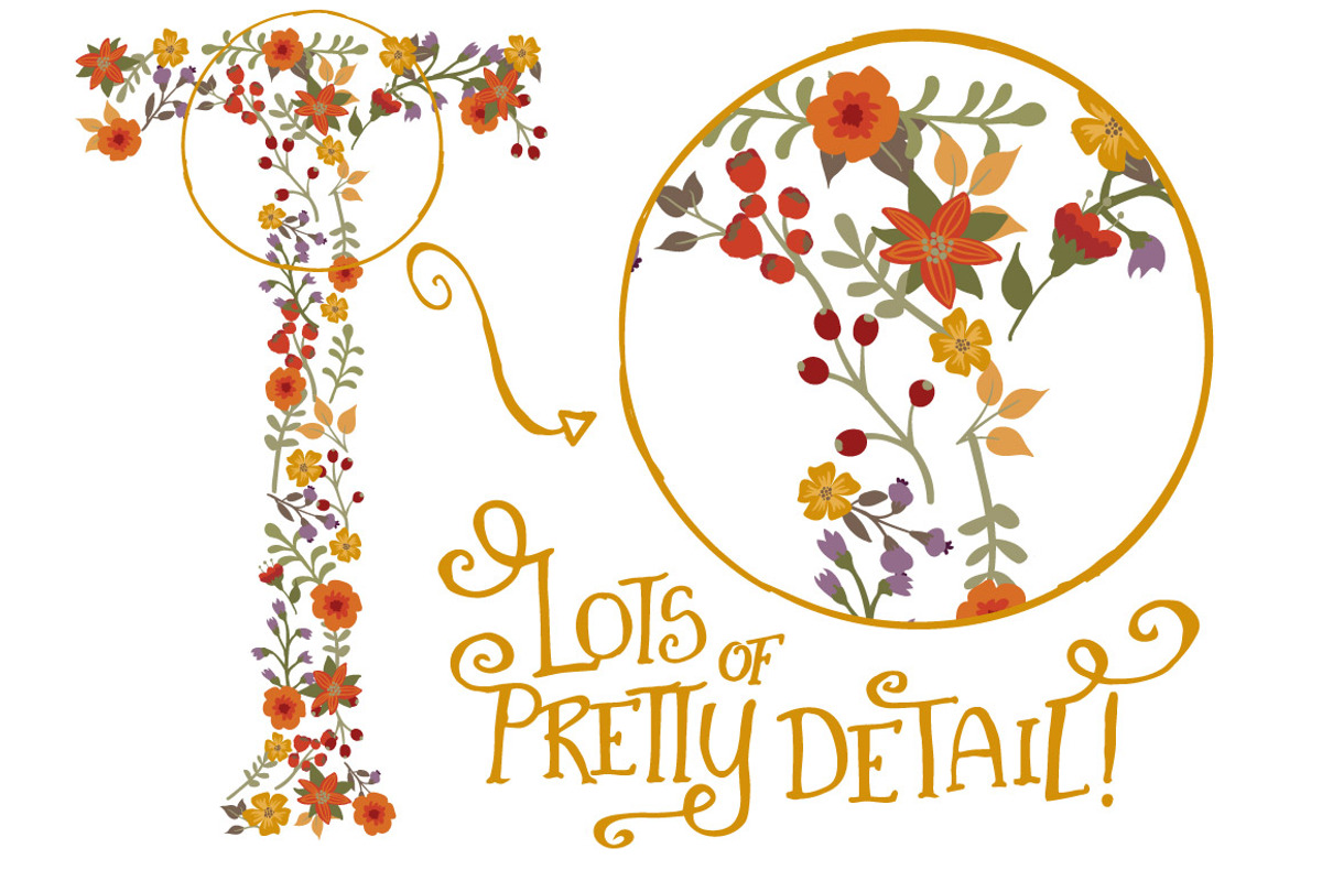 Autum Floral Alphabet Vectors & PNGs, an Illustration by Amanda Ilkov (Photo 4 of 5)