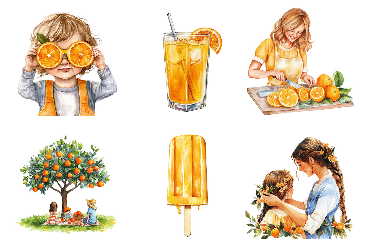 Watercolor Orange Summer Family PNG, an Illustration by SinaCreation (Photo 3 of 5)