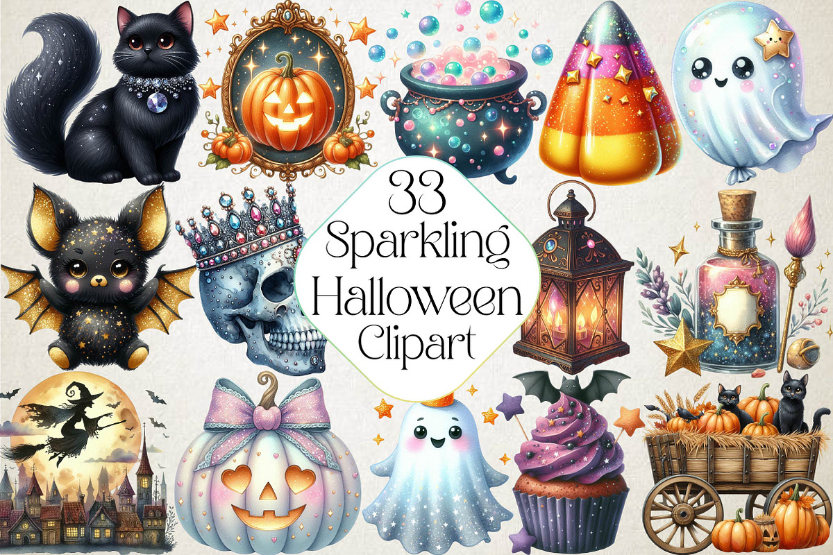 Sparkling Halloween Clipart, an Illustration by DreamPrint404 (Photo 1 of 5)