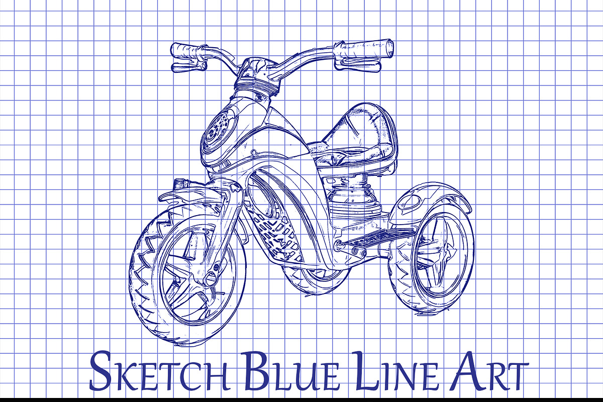 Sketch Blue Line Art Photoshop, an Action Add-On by 3d_model_tifotizi