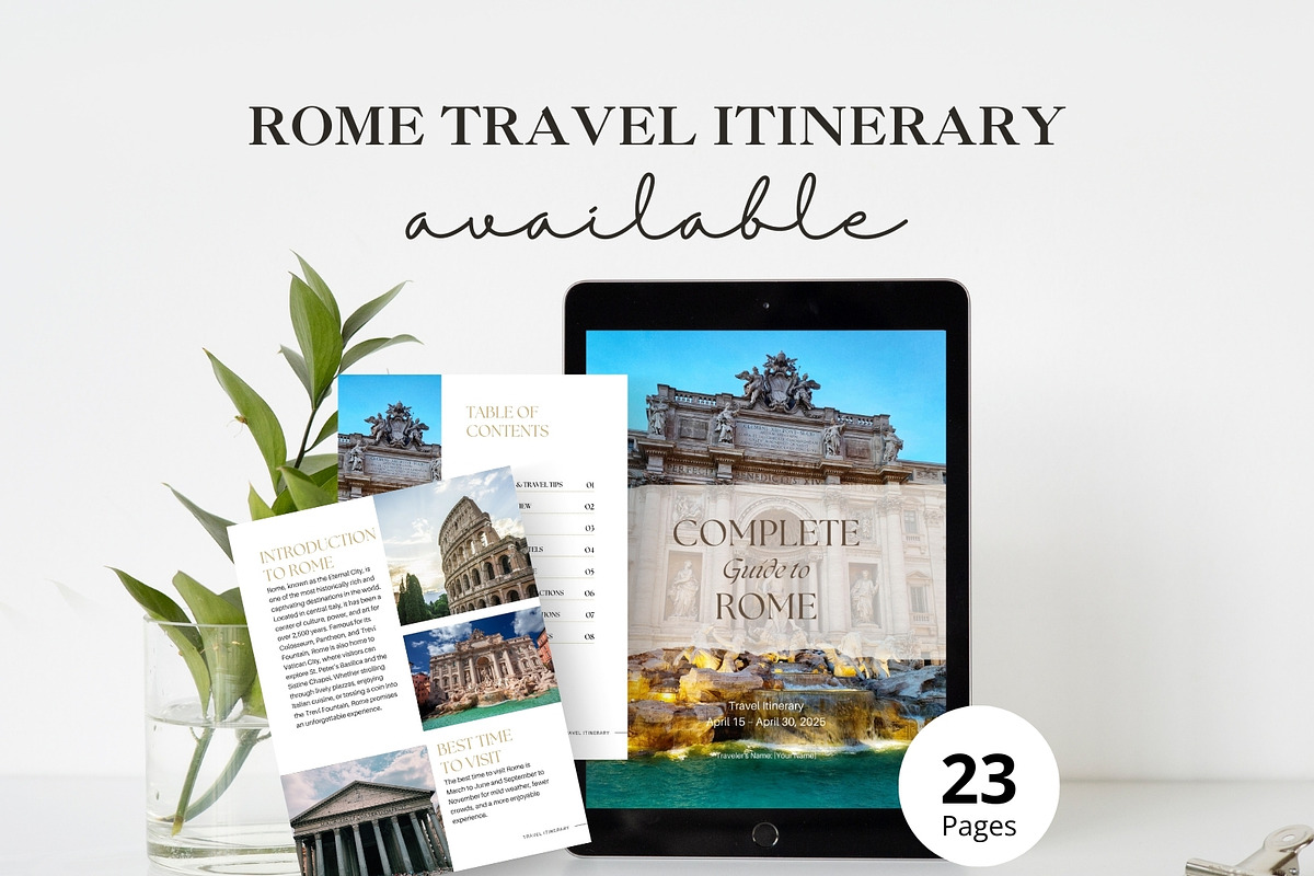 Rome Travel Itinerary Template, a Magazine Template by Pulsecolor (Photo 1 of 9)
