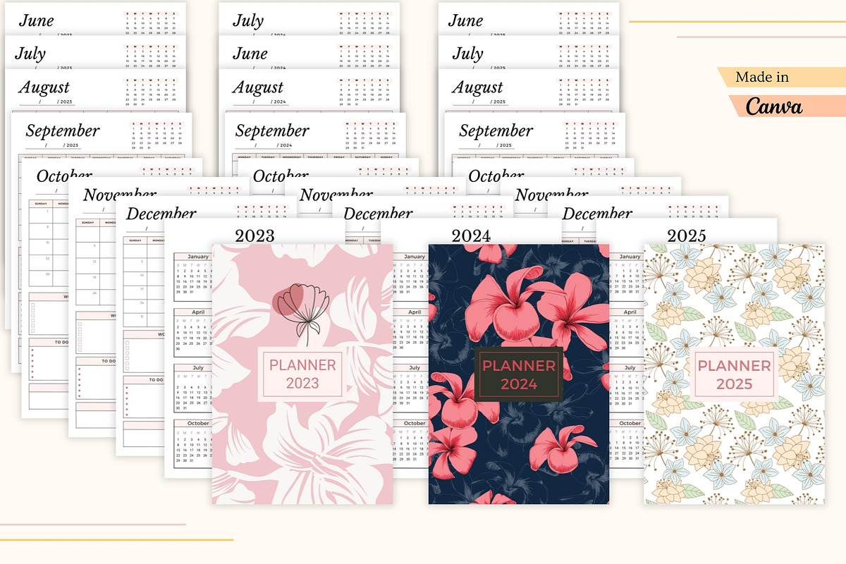 Monthly Calendar 2023 -2025 Planner, a Stationery Template by CreativeBundlex