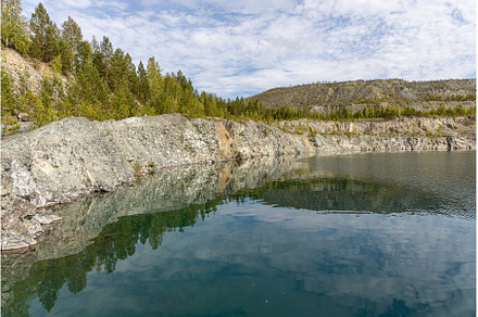 Group of small pines are by a lake, a Nature Photo by Illustrations&photos