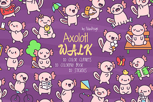 Kawaii Axolotl Summer Walk, a Seasonal Illustration by Palau