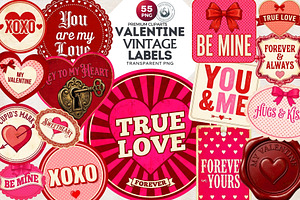 Vintage Valentines Day Labels PNG, a Seasonal Illustration by ThatsDesignArt