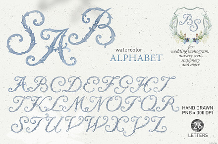 Monogram script letters watercolor