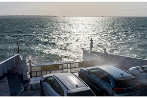Sea spray drenches cars on ferry, an Architecture Photo by Backyard Stock