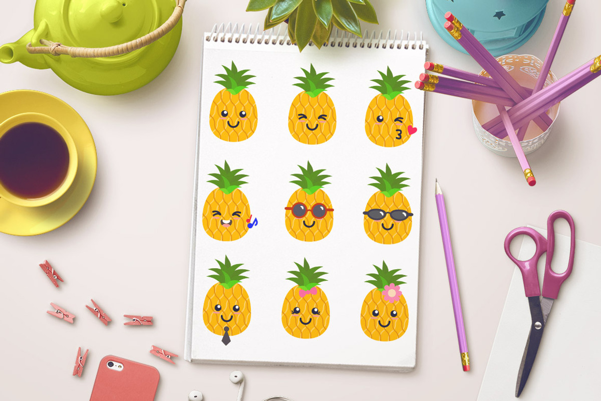 Cute Pineapples Clipart, a Food Illustration by The Digital Download Shop (Photo 2 of 3)