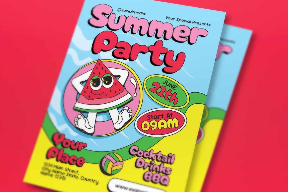 Blue Yellow Summer Party Flyer Set, a Flyer Template by graphicook (Photo 2 of 3)