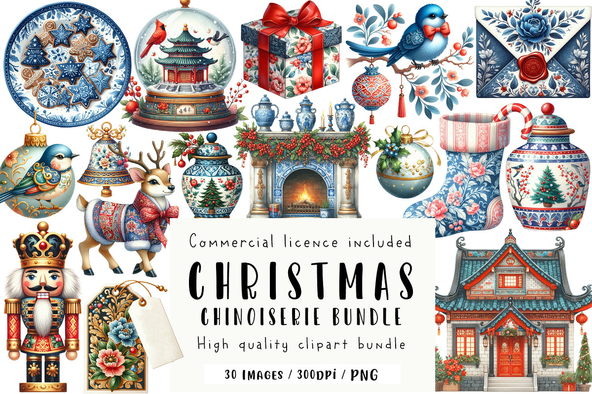 Christmas Chinoiserie Sublimation, an Illustration by CreationArt (Photo 1 of 5)