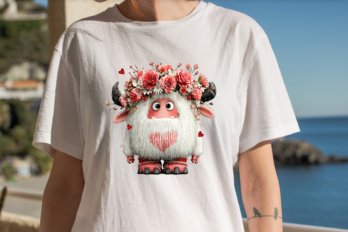 Watercolor Valentine Cute Yeti Clipa, an Illustration by SVGArt (Photo 4 of 7)