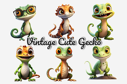 Vintage Cute Gecko Cartoon