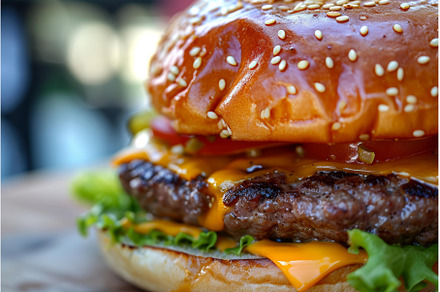 Mouth-watering American beef burger, a Food & Drink Photo by Ylivdesign