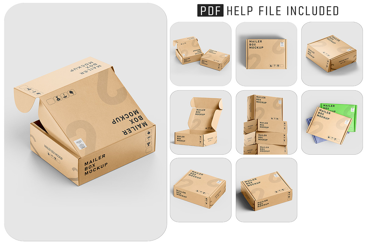 Square Kraft Mailer Box Mockup Set, a Packaging Mockup by pixelmock (Photo 2 of 19)