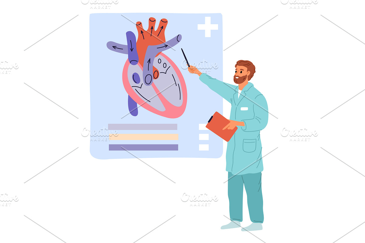 Doctor with pointer stands by heart, a Healthcare Illustration by Vectorbuum