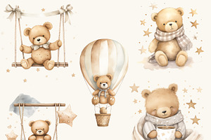 Watercolor Teddy Bear Clipart Bundle