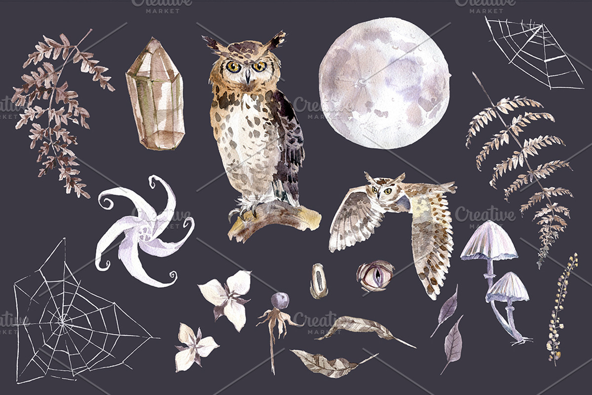 Mystical Wilds. Watercolor set., an Object Graphic by Dinkoobraz (Photo 7 of 10)