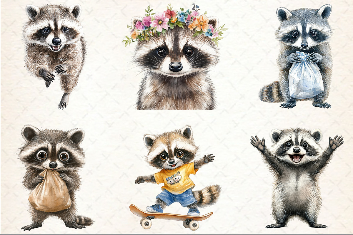Quirky and Funny Raccoons Sublimatio, an Illustration by Rose Art (Photo 3 of 7)