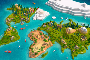 Cartoon Low Poly Earth World Map 2.0