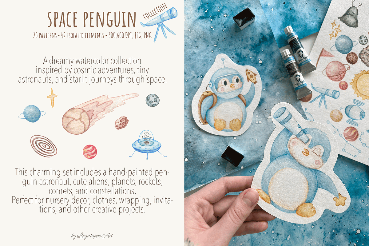 Space Penguin Clipart & Patterns, a Pattern Graphic by Lagniappe Art (Photo 5 of 15)