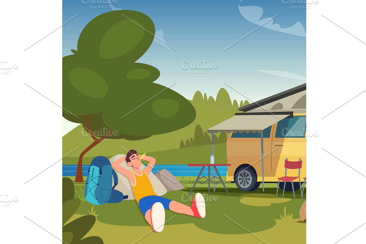 Tourist camp. male backpackers, a Sport Illustration by Onyx