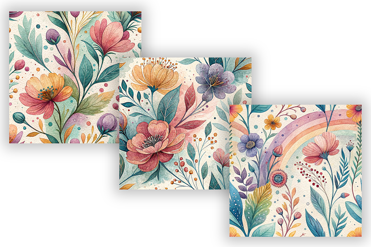Whimsical Watercolor Floral Patterns, a Pattern Graphic by FloridPrintables (Photo 5 of 9)
