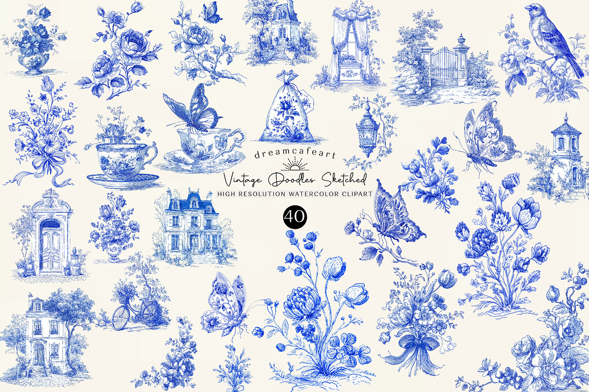 Vintage Doodles Sketched Clipart Set, an Illustration by DreamCafeArt (Photo 1 of 6)