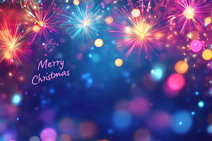 Glowing text Merry Christmas on blurred lights background, a Photo by AlyaAnd