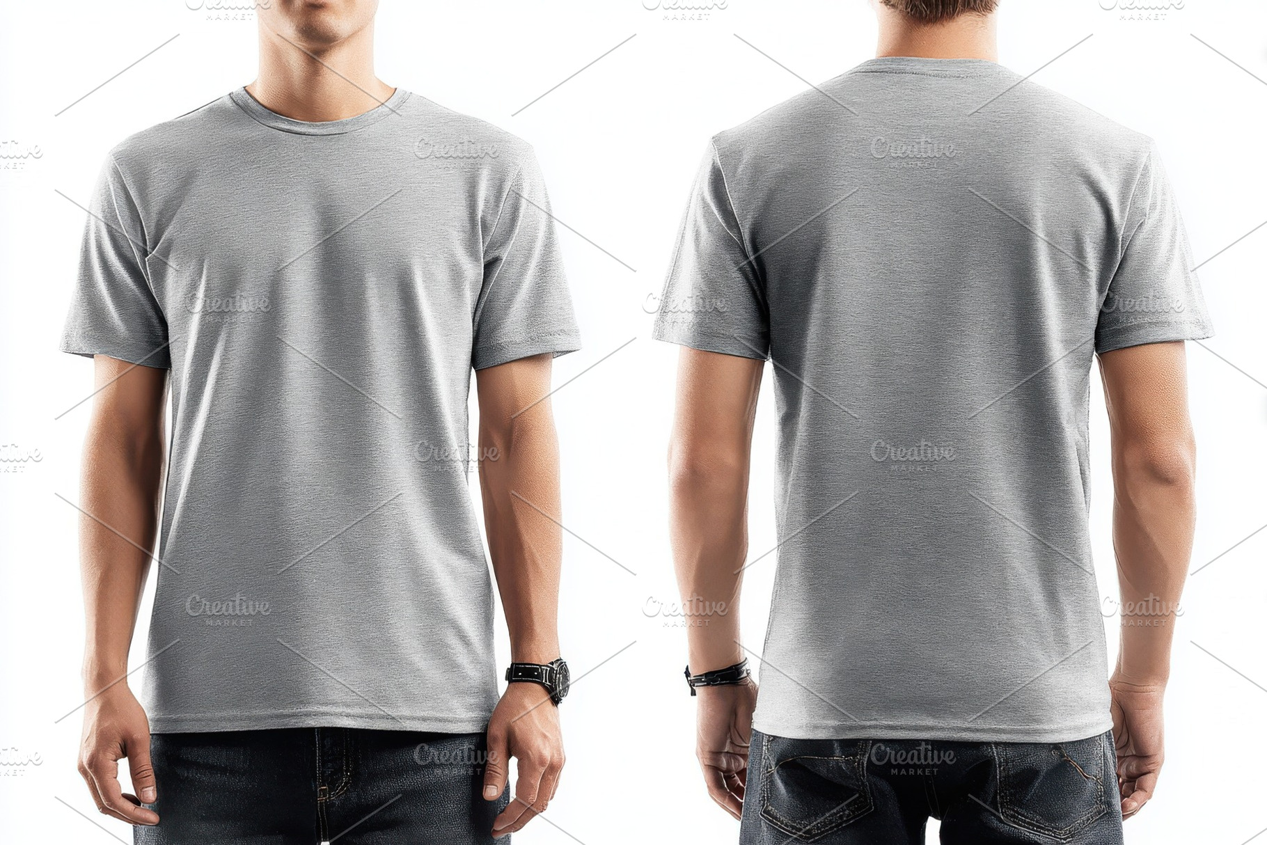 Grey T-Shirt Mockup Front and Back V, a Photo by Pixeness Studio