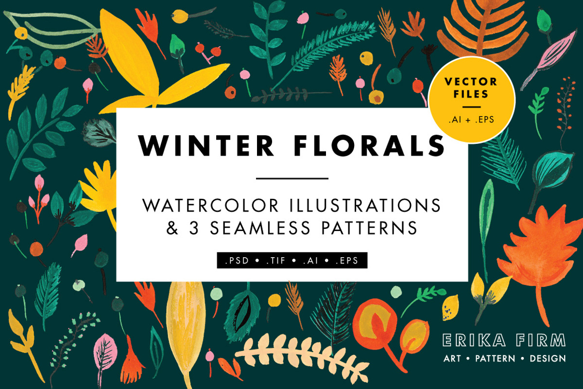 Watercolor Winter Florals, an Illustration by Erika Firm (Photo 1 of 3)