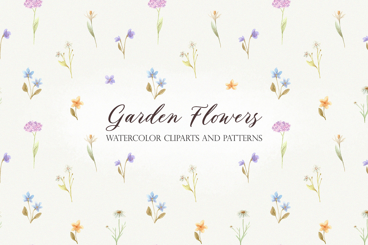 Garden Flowers. Watercolor Cliparts, a Decorative Illustration by Slastick (Photo 1 of 10)