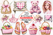Pink Gingham Summer Clipart, an Illustration by RobertsArt (Thumbnail 1 of 7)