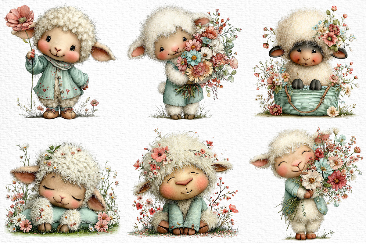 Whimsical Spring Sheep Clipart, an Illustration by Craft Nest (Photo 3 of 11)