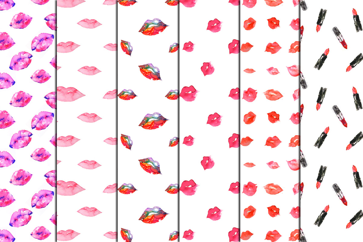 Watercolor lips and lipsticks set, a Pattern Graphic by esylvia (Photo 2 of 5)