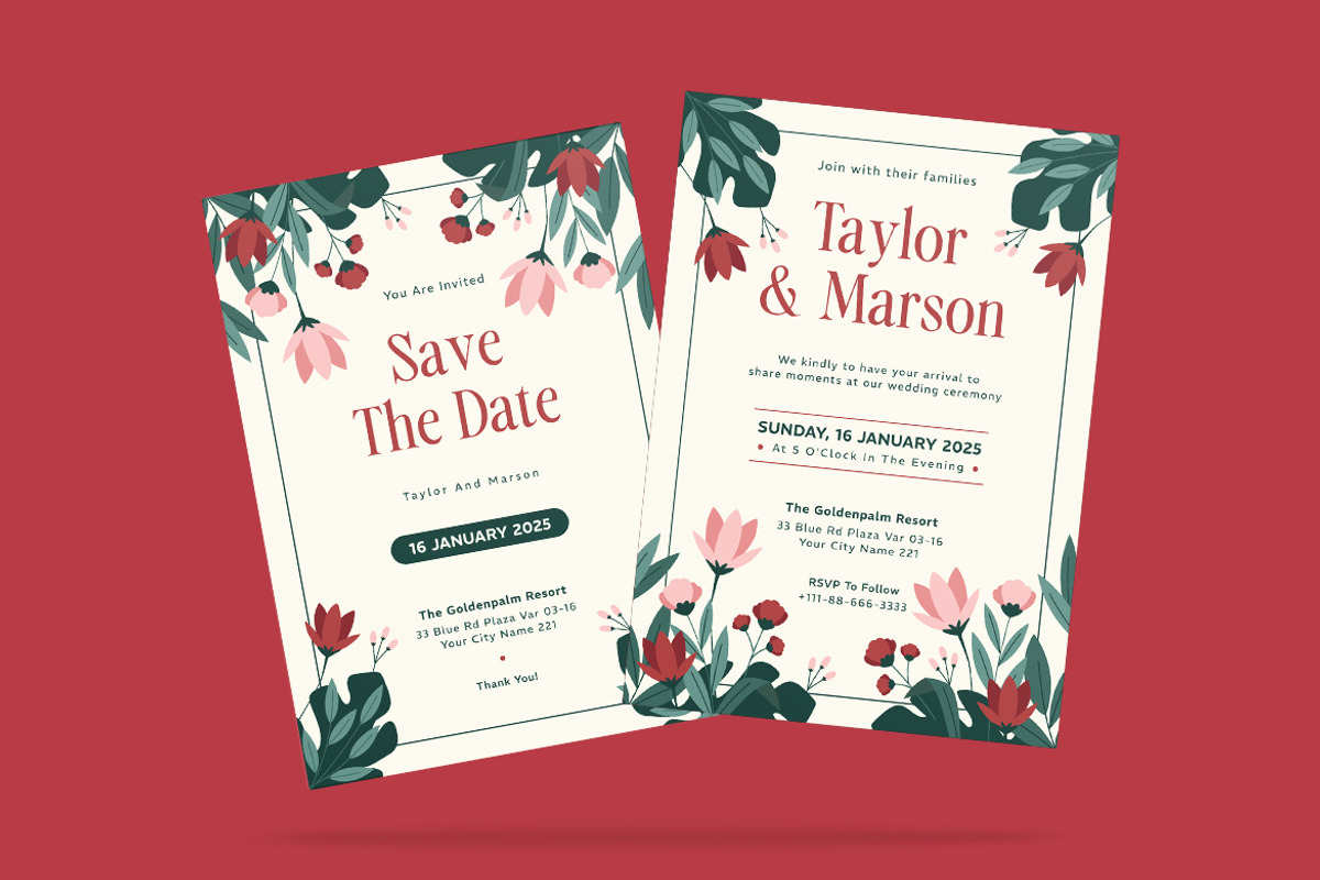 Pumble Floral Wedding Invitation, an Invitation Template by iDoodle Studio (Photo 3 of 4)