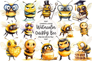 Quirky Funny Bee Clipart, an Illustration by OK Design