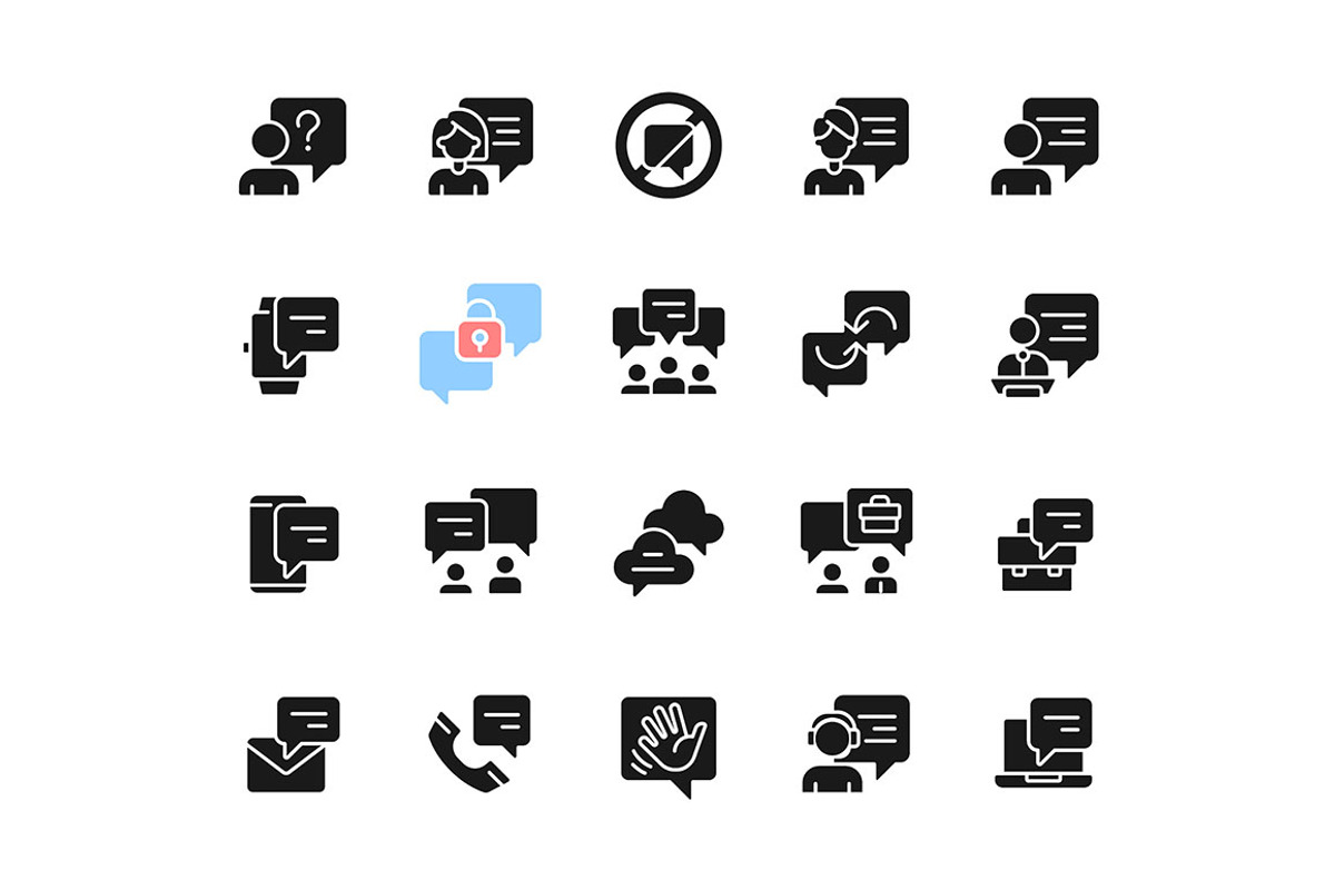 Chat bubble black glyph icons set, a Solid Icon by IMG Visuals
