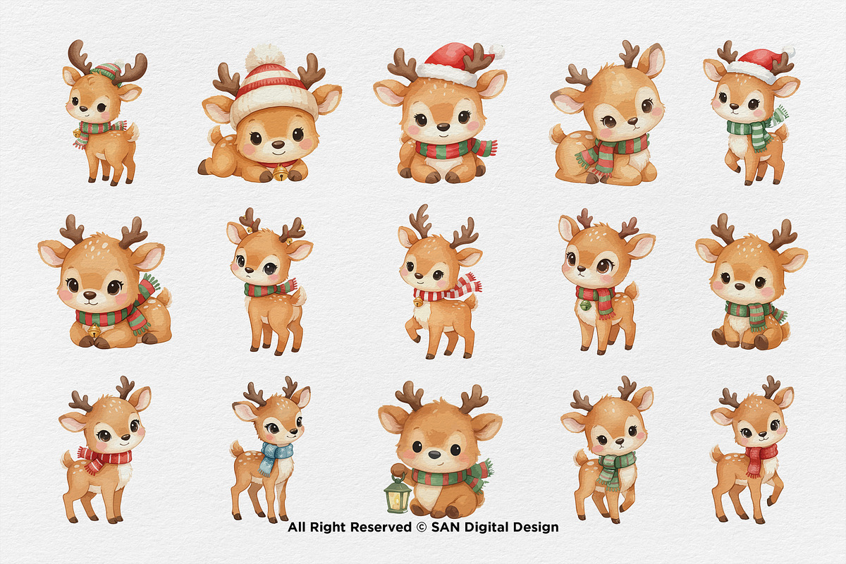 15 Bundle Watercolor Cute Deer Stag, an Animal Illustration by Morspective (Photo 8 of 8)