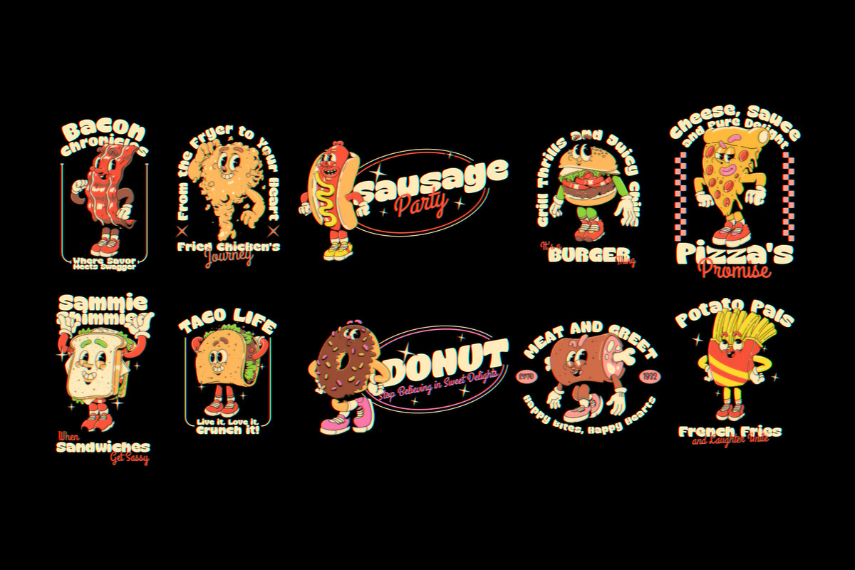 Retro Foods Characters Mascot Design, a Food Illustration by GRVS Studio (Photo 2 of 6)